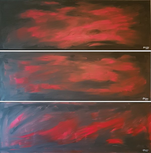 "Wolken1-3"-Acryl auf Leinwand-120x40- 3-teilig